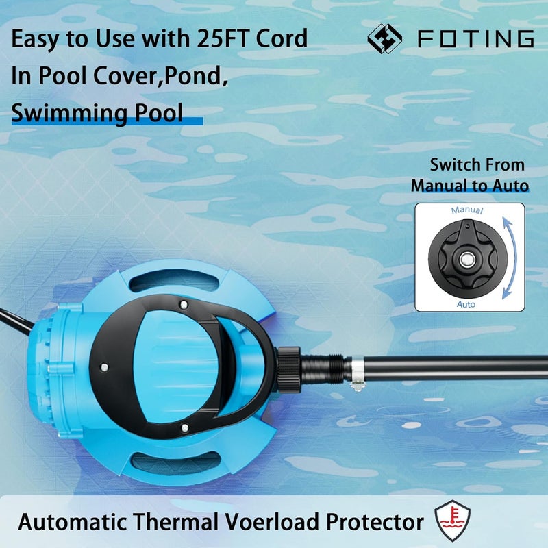FOTING 1/3 HP Automatic Swimming Pool Cover Pump,2250 GPH Submersible Water Pump, Water Removal with 3/4” Check Valve Adapter & 25ft Power Cord, Drainage for Ponds, Rooftops, Water Beds - Image 5